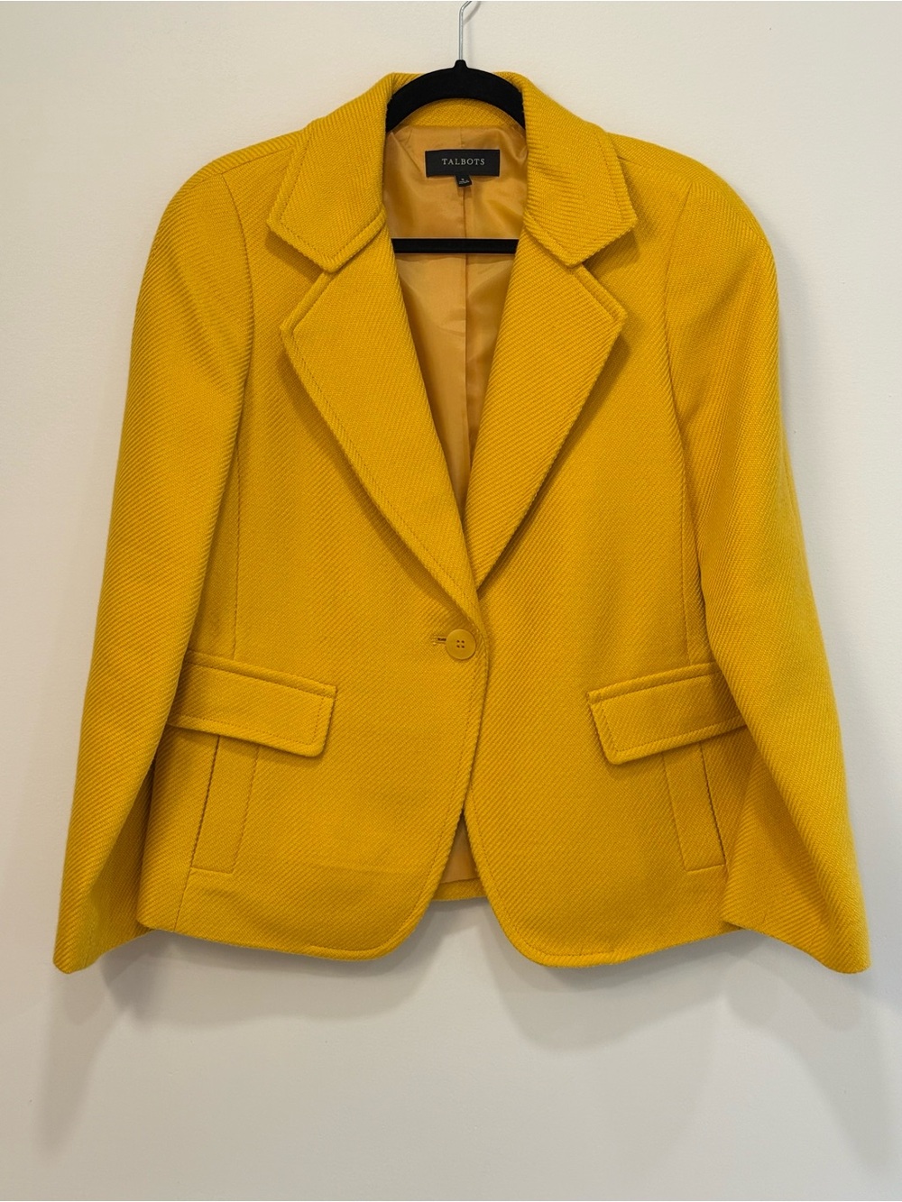 Talbots Bright Yellow Single-Button Textured Blazer Size 8 Wool Acrylic Blend